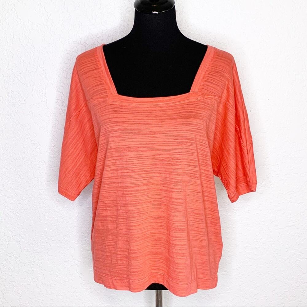 Anthropologie coral orange burnout square neckline top size Medium